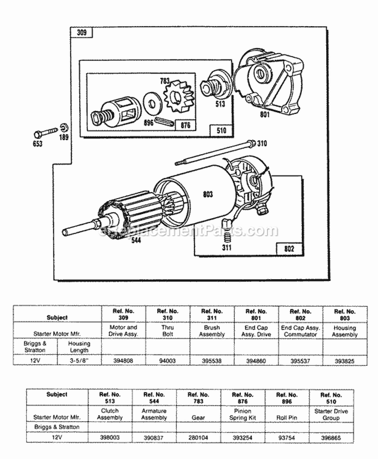 Electric Starter And Chart Diagram and Parts List for 404707-0100-01  Briggs and Stratton Engine
